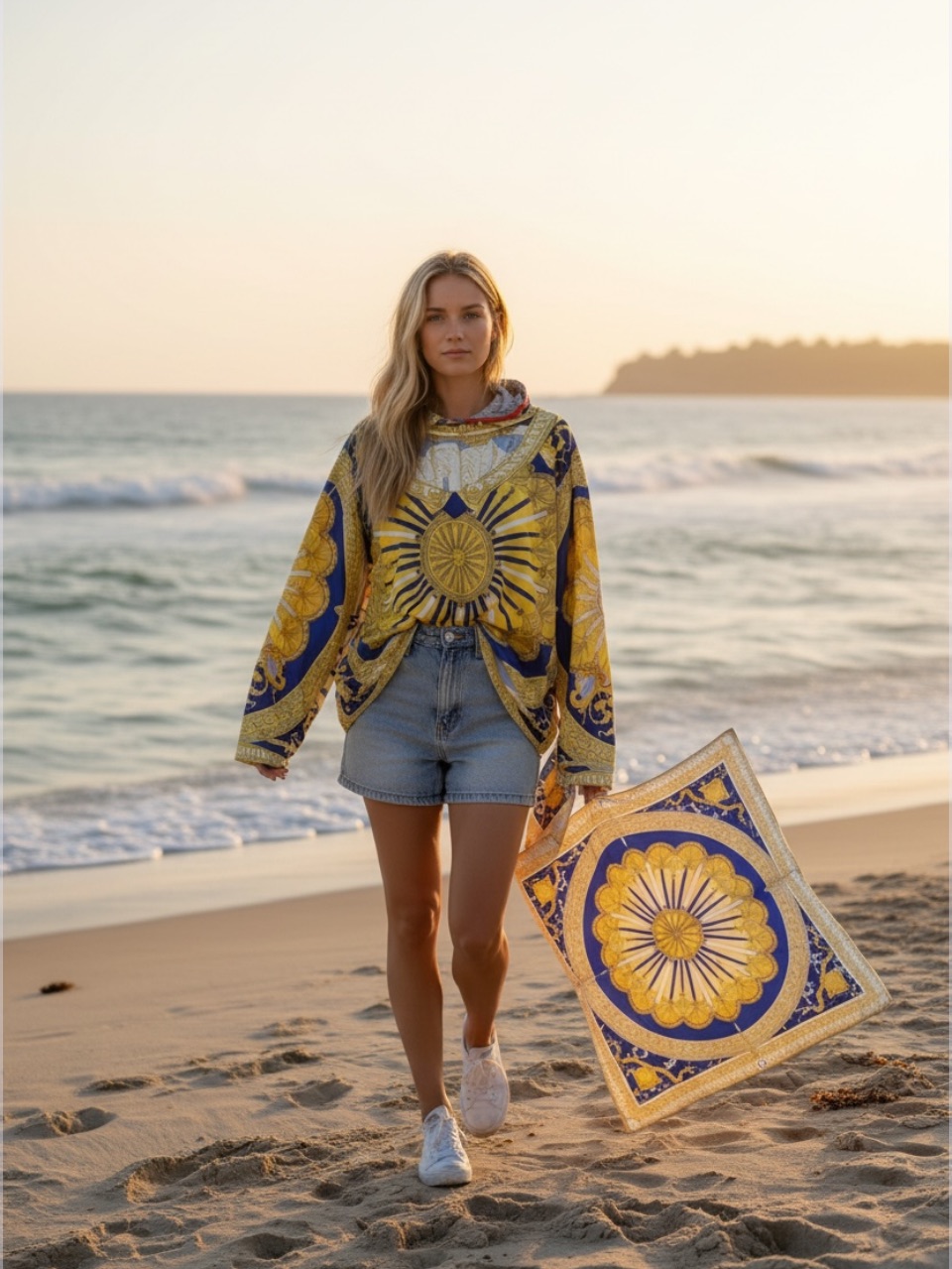 Emilio Pucci Yellow And Blue Printed Silk Top  Scarf